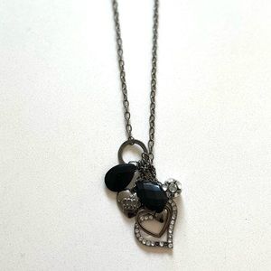 Adjustable Silver & Rhinestone Pendant Necklace. 7 pendant charms (heart, crown)